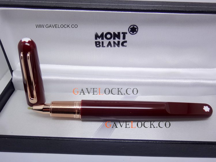 Copy Montblanc M Red Rollerball Pen w/ Rose Gold Clip
